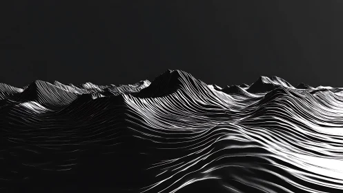 Metallic waveforms carve an abstract, futuristic landscape.