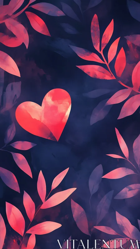 Luminescent Heart Surrounded by Coral Botanical Forms.