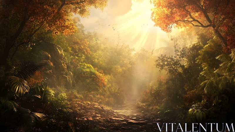 Volumetric light penetration through dense tropical canopy with crepuscular atmospheric phenomena