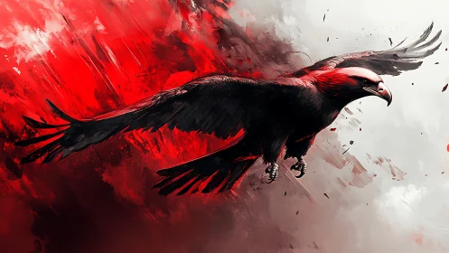 Majestic Red and Black Eagle in Dynamic Abstract Art Style.
