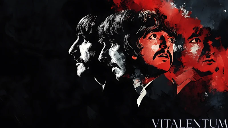 Striking band portraits glow against bold red and black shadows