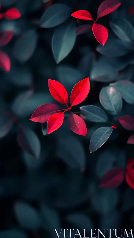 Red foliage cluster against dark teal leaf background.