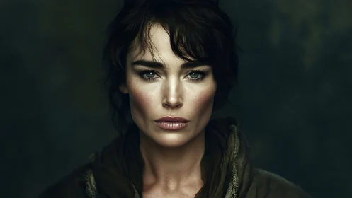 Photorealistic frontal portrait with cinematic chiaroscuro lighting.