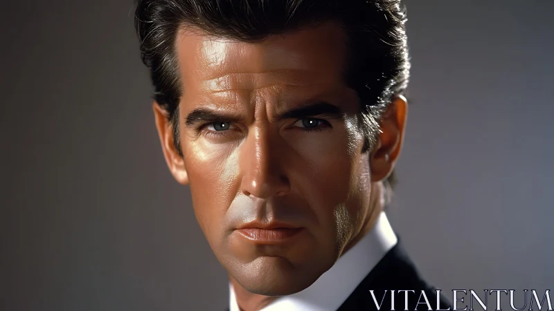 Close-up studio portrait of suited middle-aged man face.