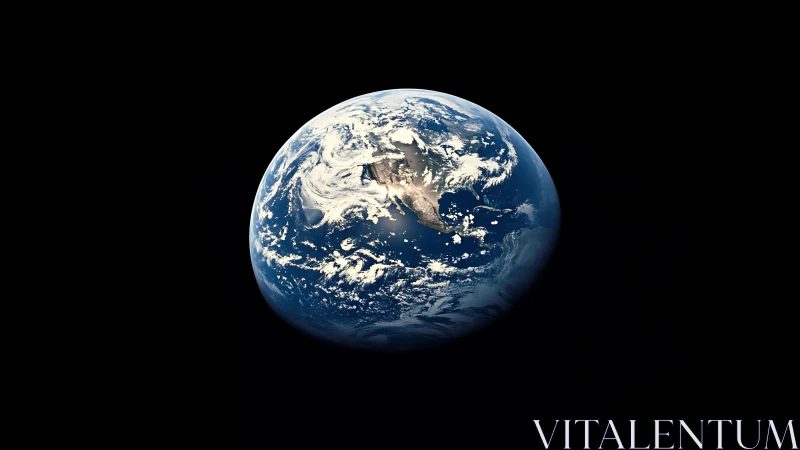 Earth is viewed from space with North America in daylight