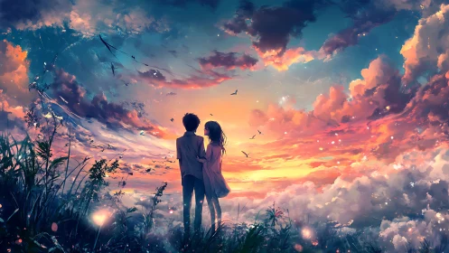 Sunset promises shared above a dream-bright horizon.