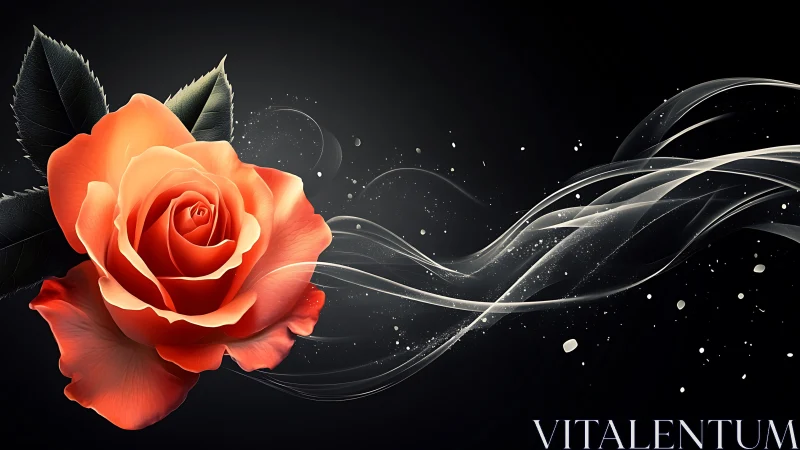 Red Rose with Luminous Wave Against Dark Background