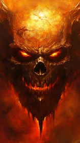 Ember crowned demon skull grinning through molten shadows.
