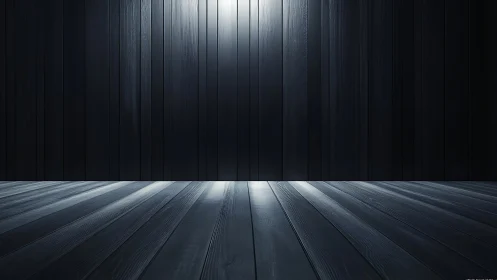 Directional spotlight on dark wooden planks in linear space.