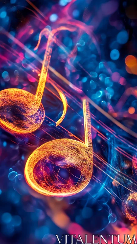 Glowing musical notes rendered with neon particle effects