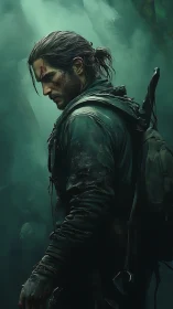 Battle-worn wanderer rendered in moody cinematic digital painting