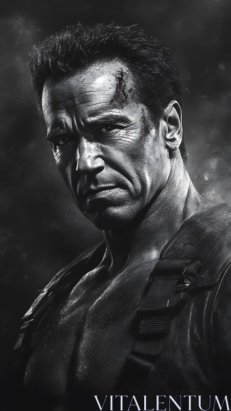 High-contrast photorealistic male warrior portrait study.