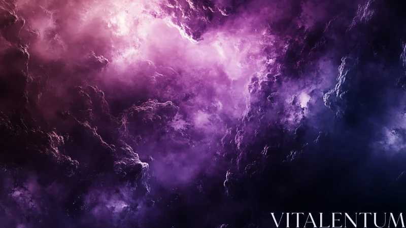 Violet nebula clouds form dense illuminated cosmic field