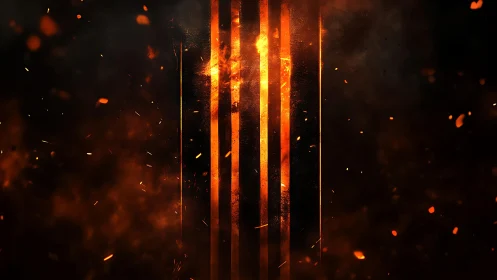 Fiery Three Vertical Bars with Dark Dramatic Background Art.