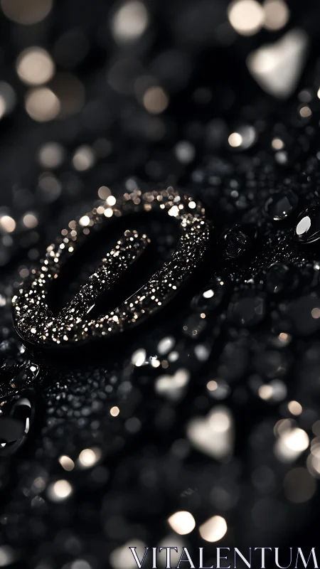 Shimmering black pendant resting in dreamy bokeh light.