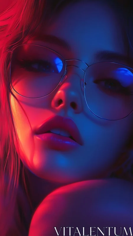 Neon lit portrait lingers in a dreamy cyber glow of night