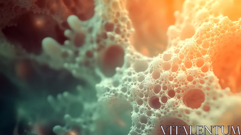 Macro foam structure shows translucent bubbles in warm light