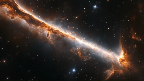 Bright nebula filament cuts across dense star field.
