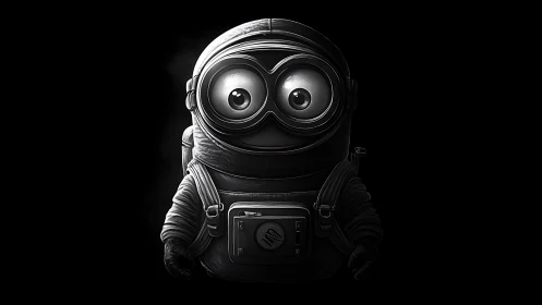 Moody space mascot in glossy monochrome explorer gear.