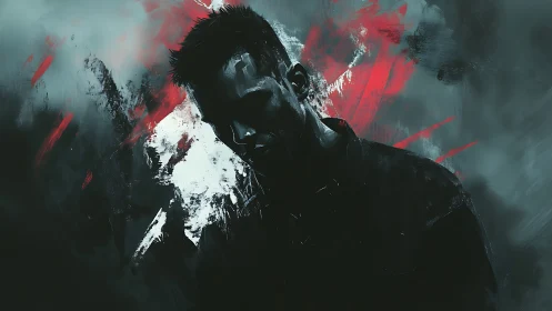 Brooding male portrait rendered in gritty digital chiaroscuro