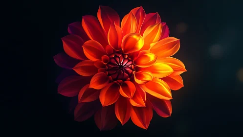 Dahlia bloom with gradient illumination against dark background