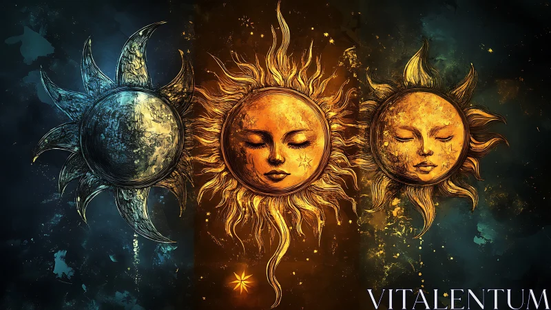 Celestial trio of dreaming suns glows across shifting skies