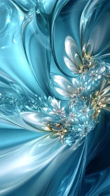 Crystalline teal fractal blooms swirl through liquid light.