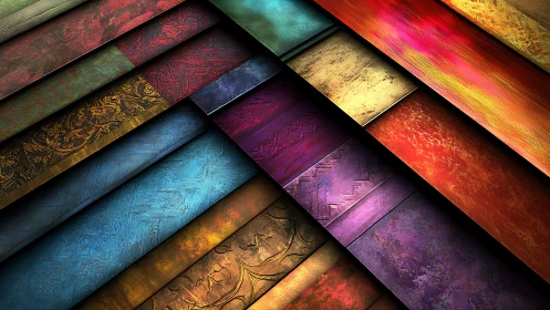 Diagonal layered metallic panels with embossed ornamental textures