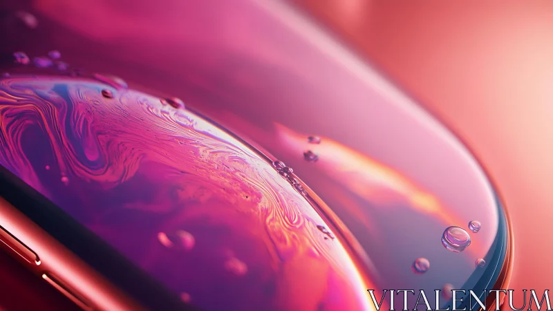 Curved smartphone screen glows with liquid neon reflections.