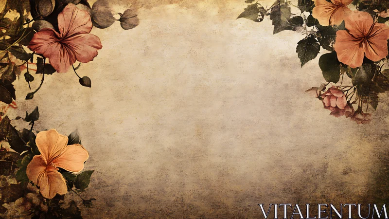 Aged floral border frame with textured paper and vignette lighting