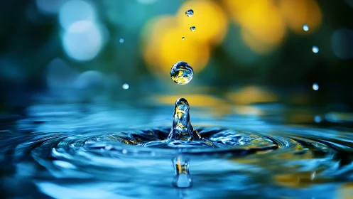 Water droplet impact forming splash column and surface ripples.