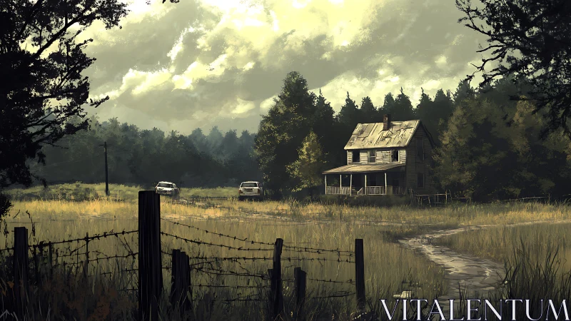 Sunlit country house waiting quietly at the forest edge.