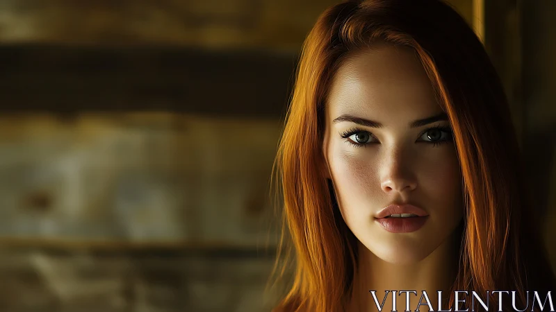 Photorealistic redhead portrait in soft warm light.