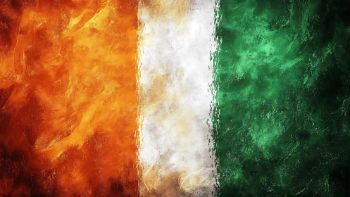 Textured tricolour flag abstraction with orange, white, green bands