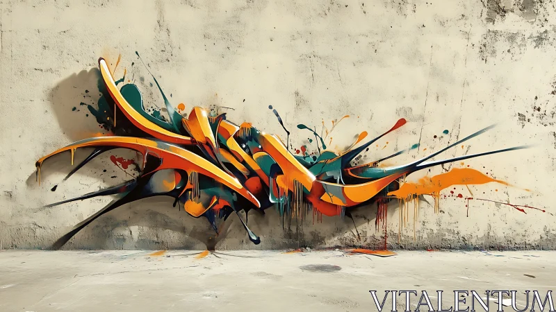 Dynamic street graffiti explodes in sweeping color arcs.