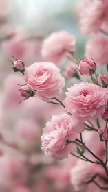 Delicate Pink Roses with Buds in Soft Focus Botanical Composition