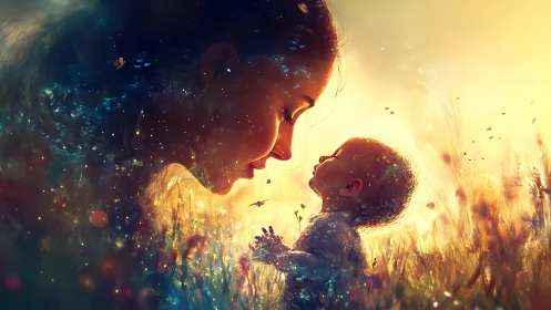 Tender Moment Between Mother and Child in Golden Light