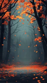 Luminescent Autumn Forest: Digital Landscape with Glowing Foliage.