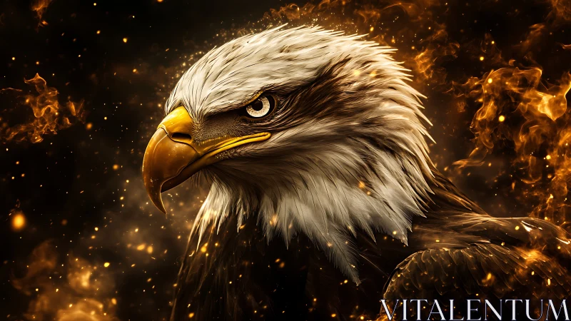Majestic Bald Eagle Portrait in Fiery Artistic Digital Style.