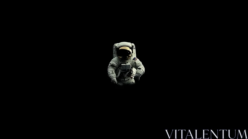 Minimalist photoreal astronaut on deep black negative space.