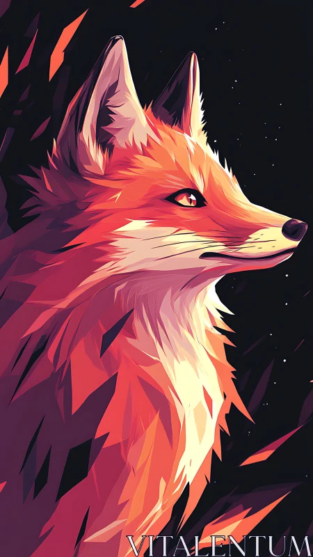 Stylized red fox portrait in sharp angular digital art.