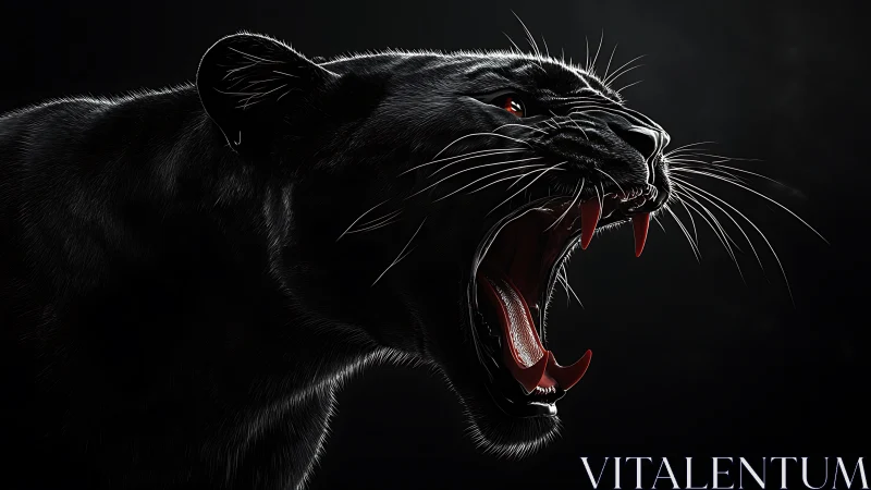 Black panther in yawn state with open mouth and visible musculature