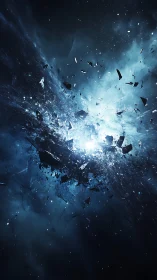 Cosmic glass shatter around radiant stellar core explosion.
