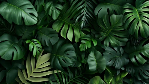 Lush tropical monstera leaves create a rich jungle backdrop