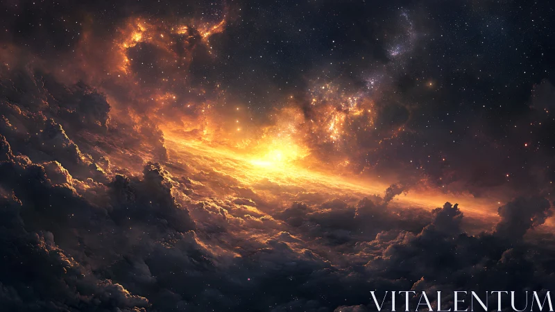 Fiery cosmic horizon cuts through dense swirling star clouds