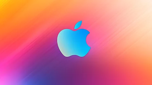 Glossy blue apple emblem on diagonal neon gradient field