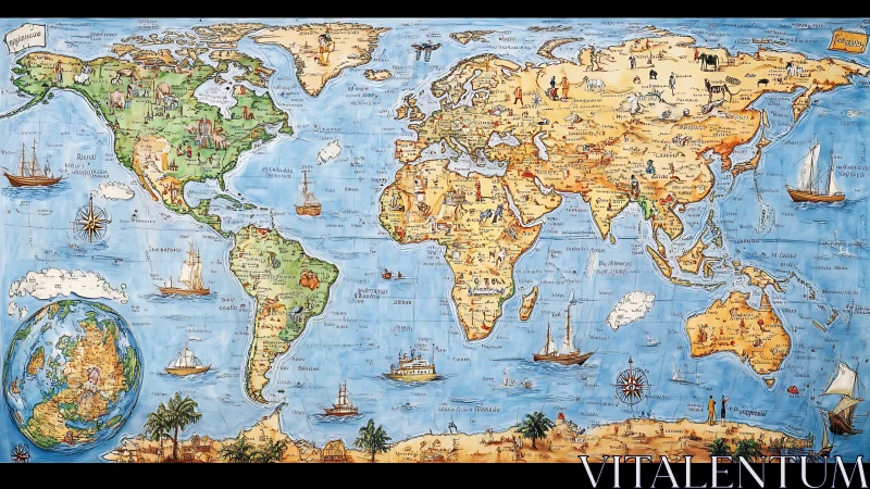 Whimsical world map sails through seas of illustrated stories