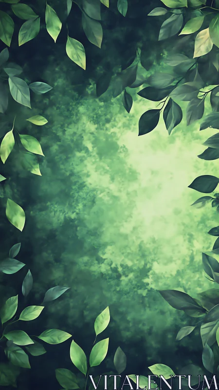 Soft green foliage frames a tranquil abstract forest glow