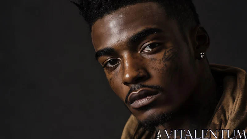 Quiet strength in a thoughtful tattooed portrait gaze.