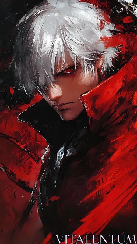 White-haired antihero in red coat rendered with dynamic brushwork